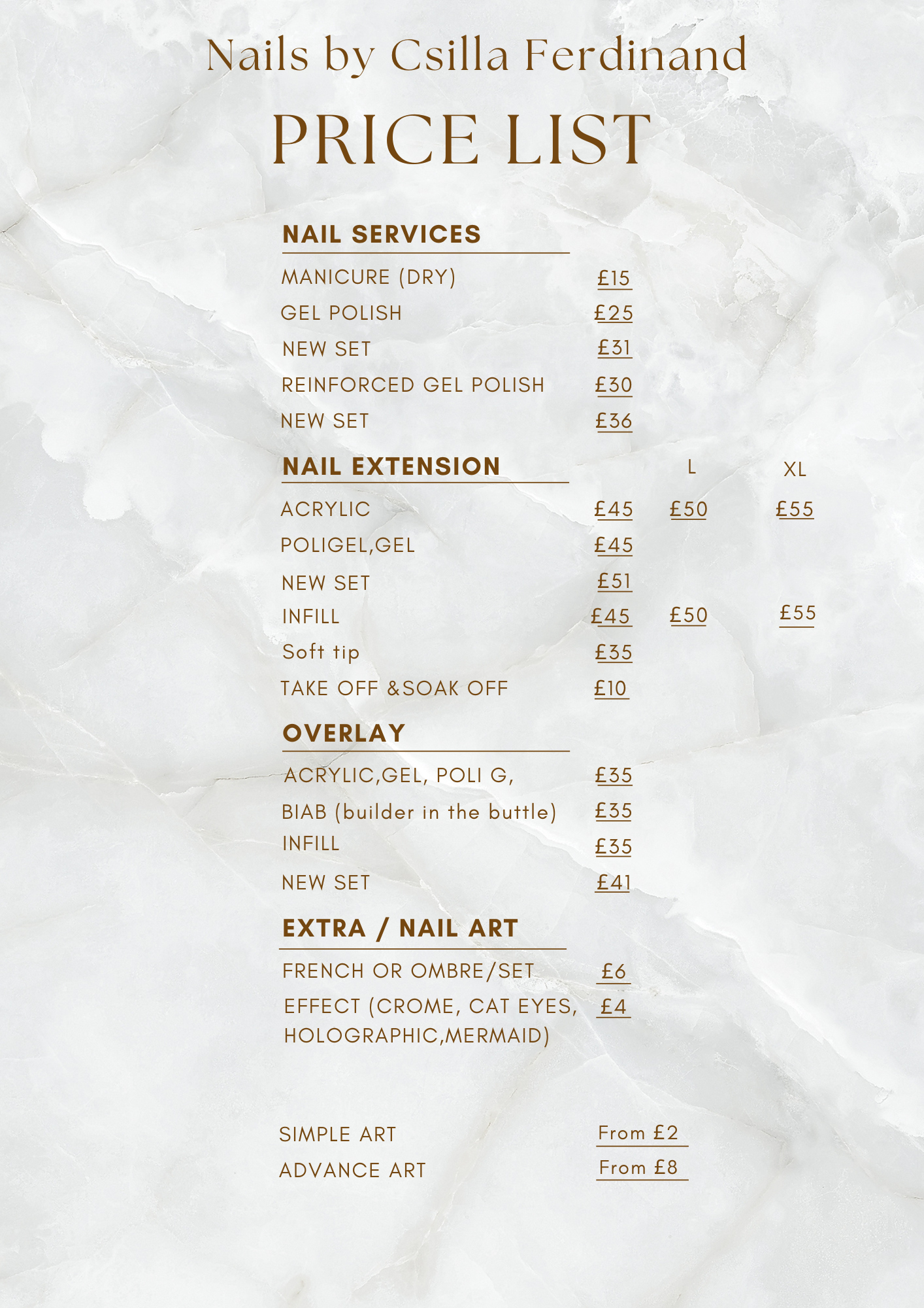 Mobile nails technician in Derby price list